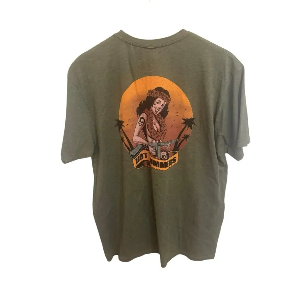 Zero Foxtrot Hot Summers 1945 Green Men's T- Shirt XL Pinup Hawaiian Girl Luau - Picture 1 of 5